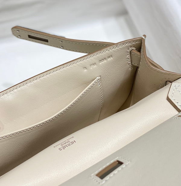 BORSA A TRACOLLA JYPSIERE KELLY IN PELLE BIANCA DA 23 CM