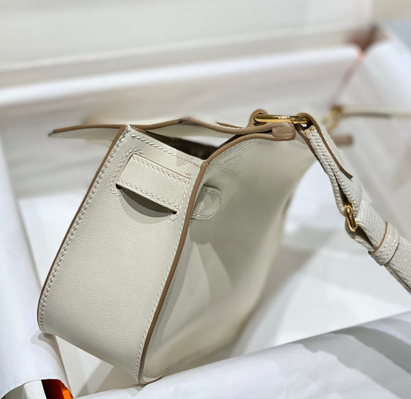 KELLY 23CM JYPSIERE WHITE LEATHER CROSSBODY BAG GHW