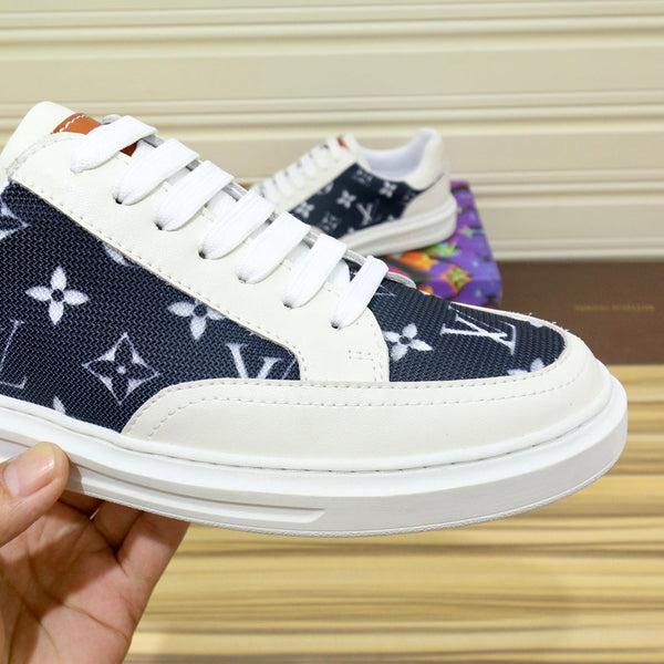 LV TRAINER SHOES BLACK MONOGRAM JACQUARD AND WHITE CALFSKIN