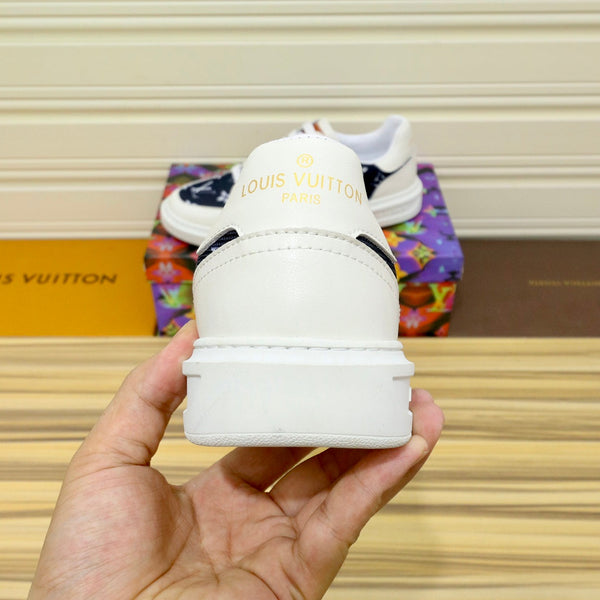 LV TRAINER SHOES BLACK MONOGRAM JACQUARD AND WHITE CALFSKIN