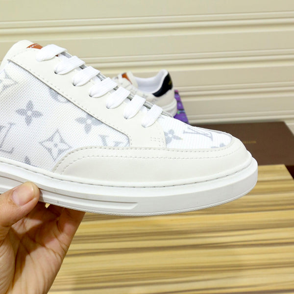 LV TRAINER SHOES WHITE MONOGRAM JACQUARD AND CALFSKIN