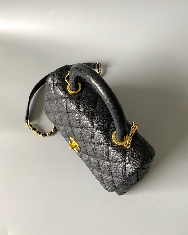 coco handle flap bag 23cm black quilted caviar gold hardware