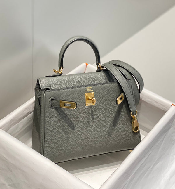 HM Mini Kelly 20cm Gris Meyer Togo Leather Gold Hardware