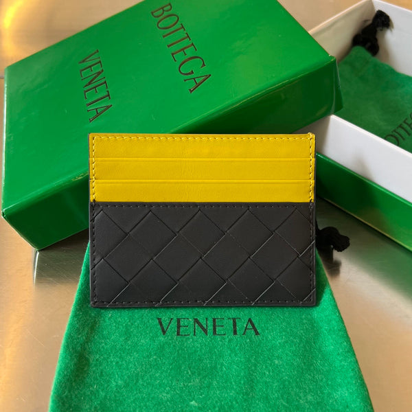 BV Credit Card Case Black Yellow Intrecciato Leather