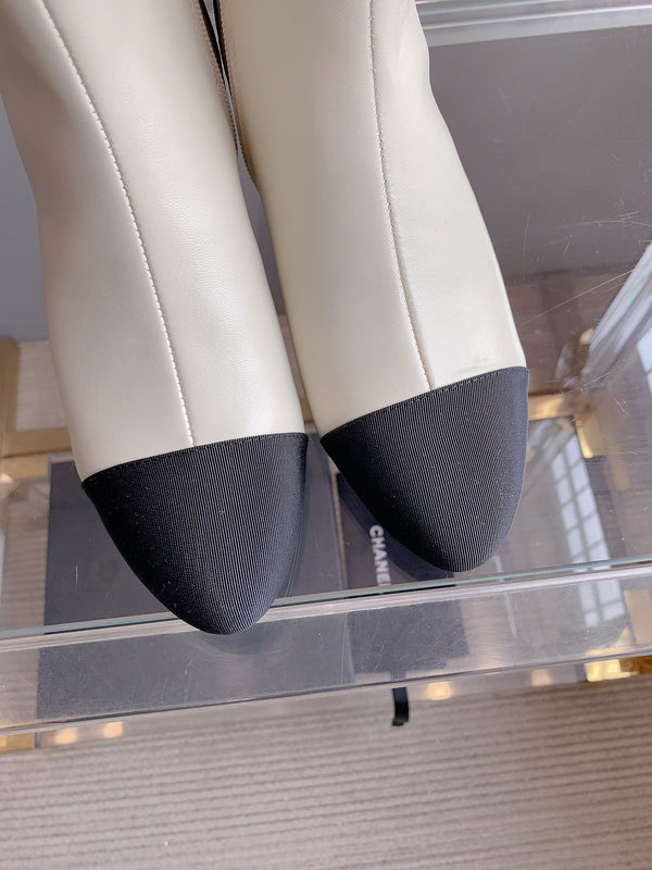 CC Low-Cut Logo Ankle Boots 50mm Black White Sheepskin Frabic 464559