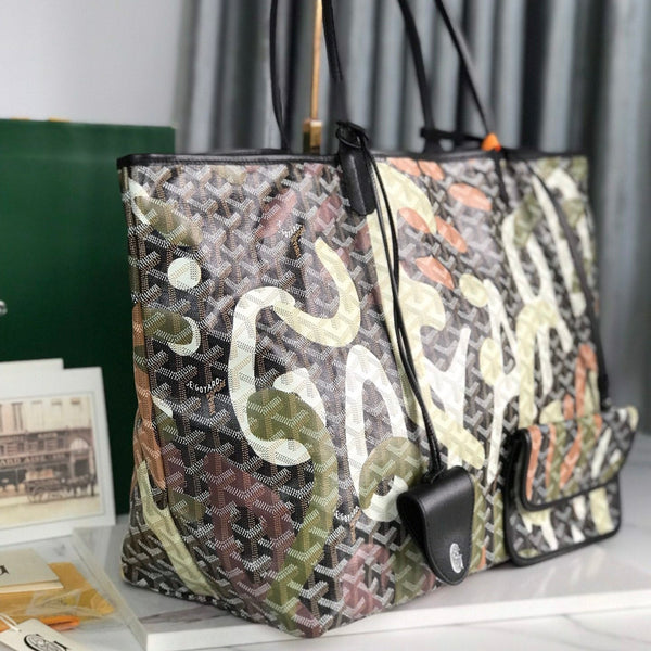 SAINT LOUIS GM BAG 40 IN GREEN LETTRES CAMOUFLAGE GOYARDINE CANVAS