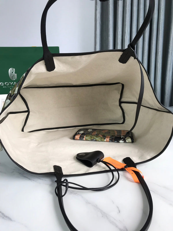 SAINT LOUIS GM BAG 40 IN GREEN LETTRES CAMOUFLAGE GOYARDINE CANVAS