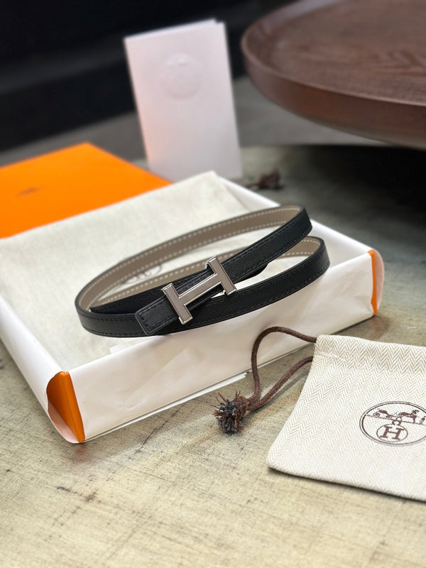 FIBBIA HM FOCUS E CINTURINO REVERSIBILE IN PELLE MARRONE KAKI E NERA 13 MM FERRAMENTA ARGENTO