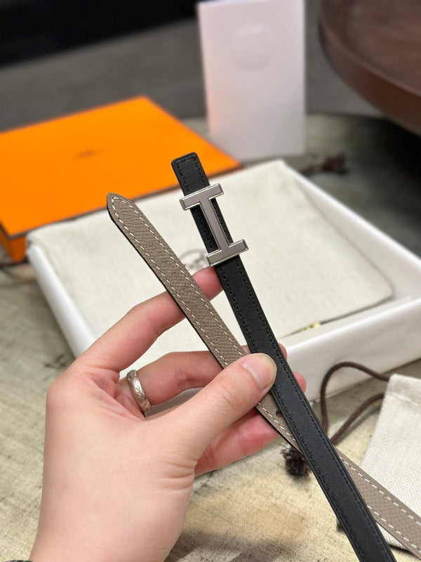 FIBBIA HM FOCUS E CINTURINO REVERSIBILE IN PELLE MARRONE KAKI E NERA 13 MM FERRAMENTA ARGENTO