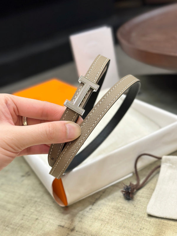 FIBBIA HM FOCUS E CINTURINO REVERSIBILE IN PELLE MARRONE KAKI E NERA 13 MM FERRAMENTA ARGENTO