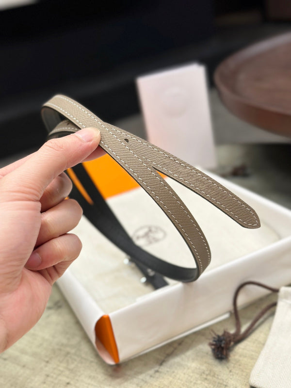 FIBBIA HM FOCUS E CINTURINO REVERSIBILE IN PELLE MARRONE KAKI E NERA 13 MM FERRAMENTA ARGENTO