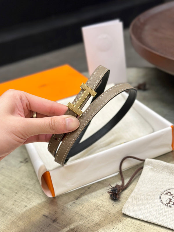 FIBBIA HM FOCUS E CINTURINO REVERSIBILE IN PELLE NERA E MARRONE KAKI 13 MM FERRAMENTA ORO