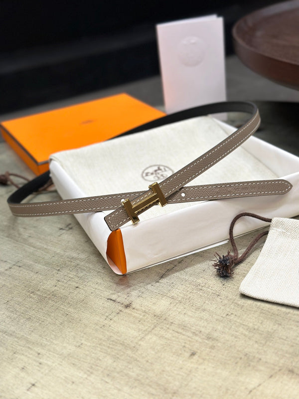 FIBBIA HM FOCUS E CINTURINO REVERSIBILE IN PELLE NERA E MARRONE KAKI 13 MM FERRAMENTA ORO