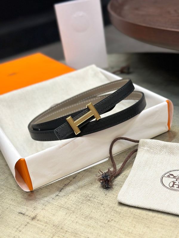 FIBBIA HM FOCUS E CINTURINO REVERSIBILE IN PELLE NERA E MARRONE KAKI 13 MM FERRAMENTA ORO