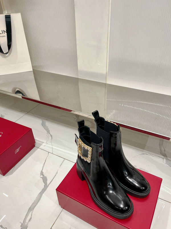 Stivali corti Viv Diamond in pelle di vacchetta nera 365202