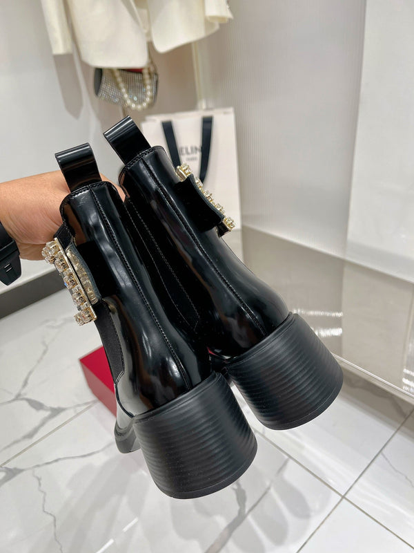 Stivali corti Viv Diamond in pelle di vacchetta nera 365202