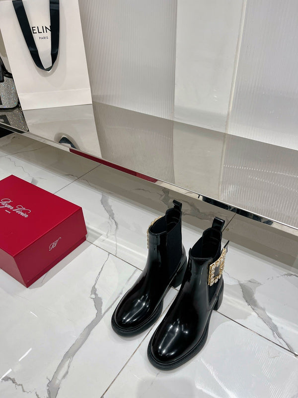 Stivali corti Viv Diamond in pelle di vacchetta nera 365202