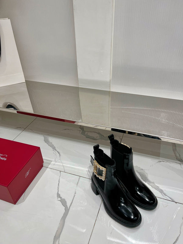 Stivali corti Viv Diamond in pelle di vacchetta nera 365202