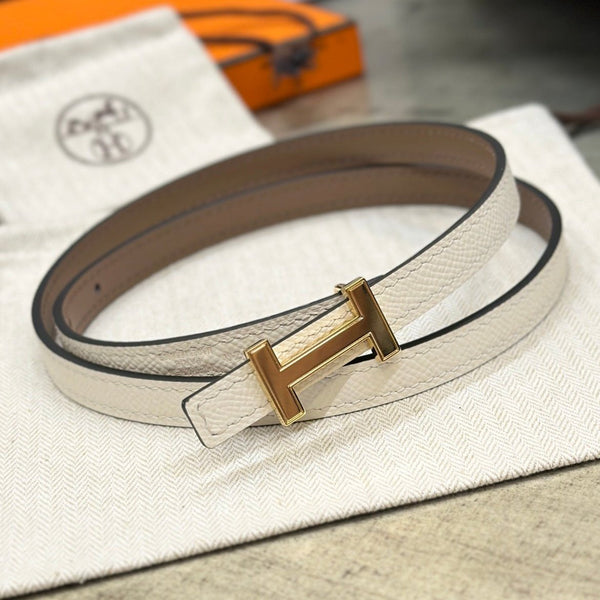 HM FOCUS BUCKLE & REVERSIBLE PEANUT BROWN AND WHITE LEATHER STRAP 13MM GOLD HARDWARE