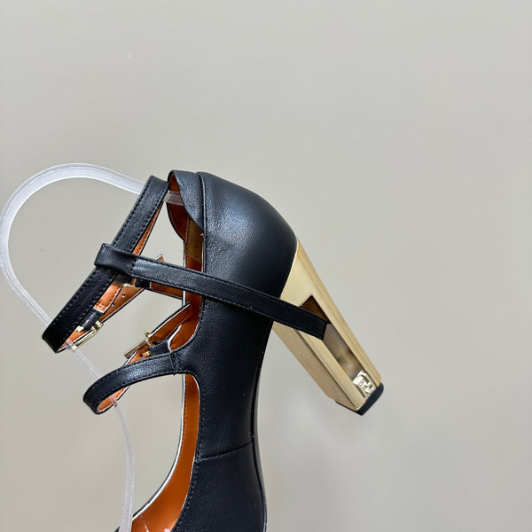 FENDI DELFINA HIGH-HEELED 85 MM SANDAL IN BLACK LAMBSKIN