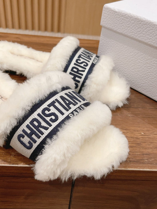 CD Dway Slide White Black Fleece Lining And Canvas Fabric