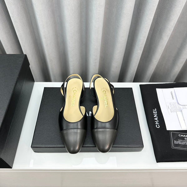 CC Slingback Flat Black Beige Lambskin