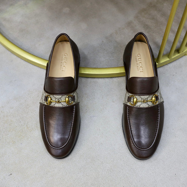 GG Men's Loafer Brown Cowhide Canvas 551267