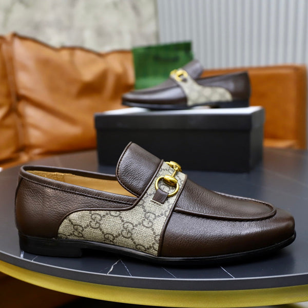 GG Men's Loafer Brown Cowhide Canvas 551267