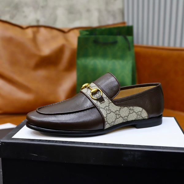 GG Men's Loafer Brown Cowhide Canvas 551267