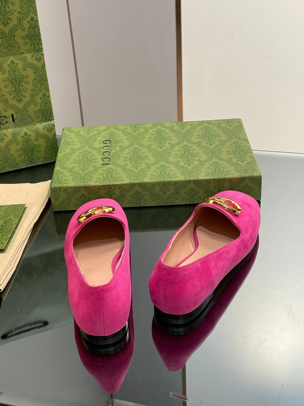 BLONDIE LOGO-PLAQUE LOAFERS IN FUSCIA PINK SUEDE