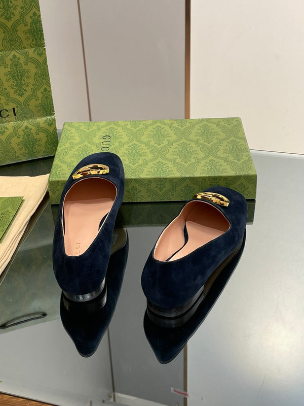 BLONDIE LOGO-PLAQUE LOAFERS IN SPACE BLUE SUEDE