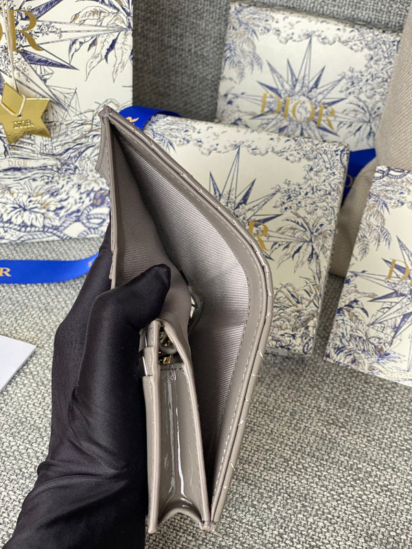 CD Caro 11cm Compact Wallet Shiny Grey Calfskin