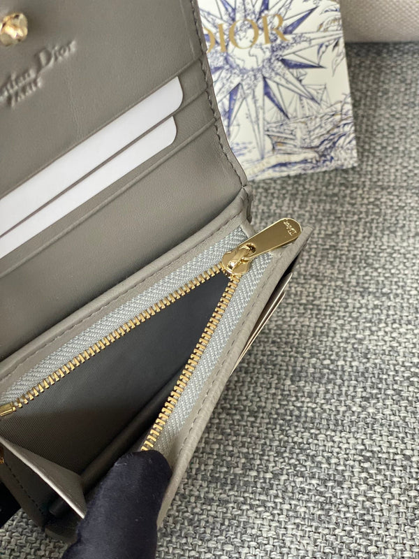 CD Caro 11cm Compact Wallet Grey Calfskin