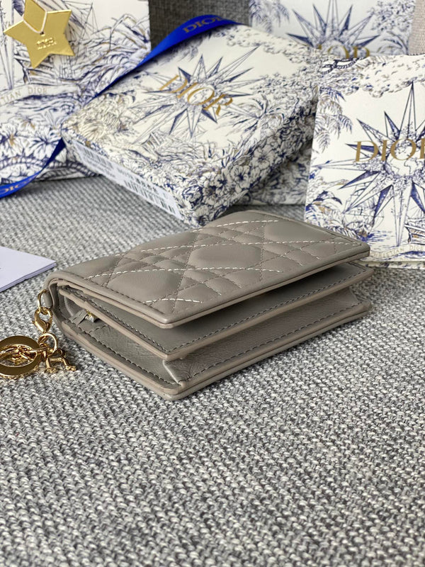 CD Caro 11cm Compact Wallet Grey Calfskin