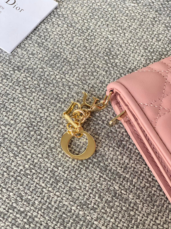 CD Caro 11cm Compact Wallet Pink Calfskin