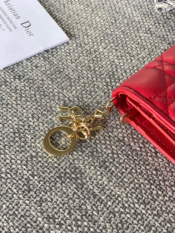 CD Caro 11cm Compact Wallet Red Calfskin