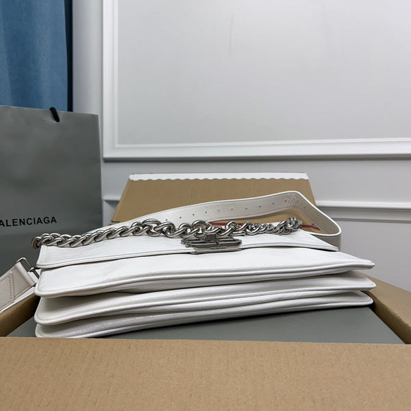 BB SOFT FLAP BAG 36 IN WHITE PEACH CALFSKIN SILVER HARDWARE