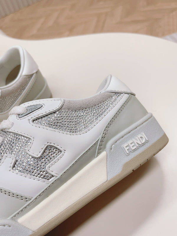 FENDI CASUAL SNEAKER IN GREY CALFSKIN ATTACH RHINSTONES