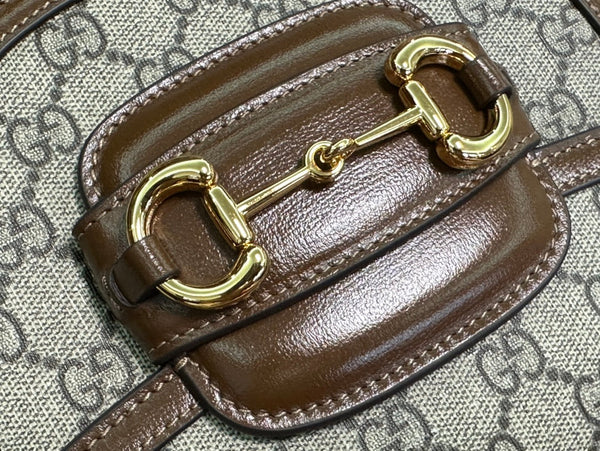 GG 18 HORSEBIT 1955 MINI BAG TELA BEIGE E PELLE DI VITELLO EBANO