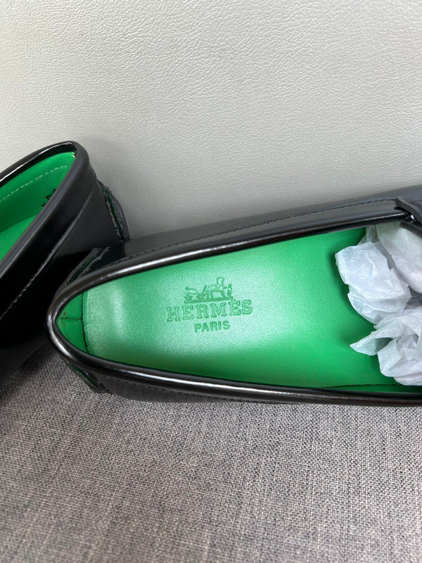 HM Men's Moccasins Loafer Black Patent Leather 565862