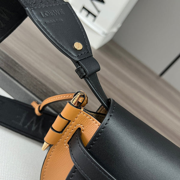 Mini Gate Dual bag in soft calfskin and jacquard Black and Tan smooth caflskin