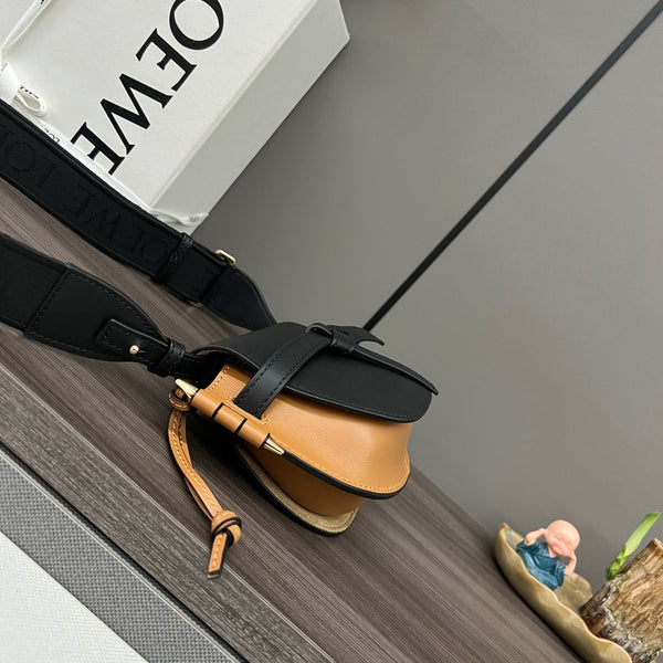 Mini Gate Dual bag in soft calfskin and jacquard Black and Tan smooth caflskin