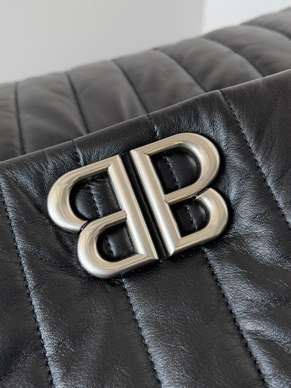 MONACO BAG 43 IN BLACK QUILTED THIN CALFSKIN SILVER HARDWARE