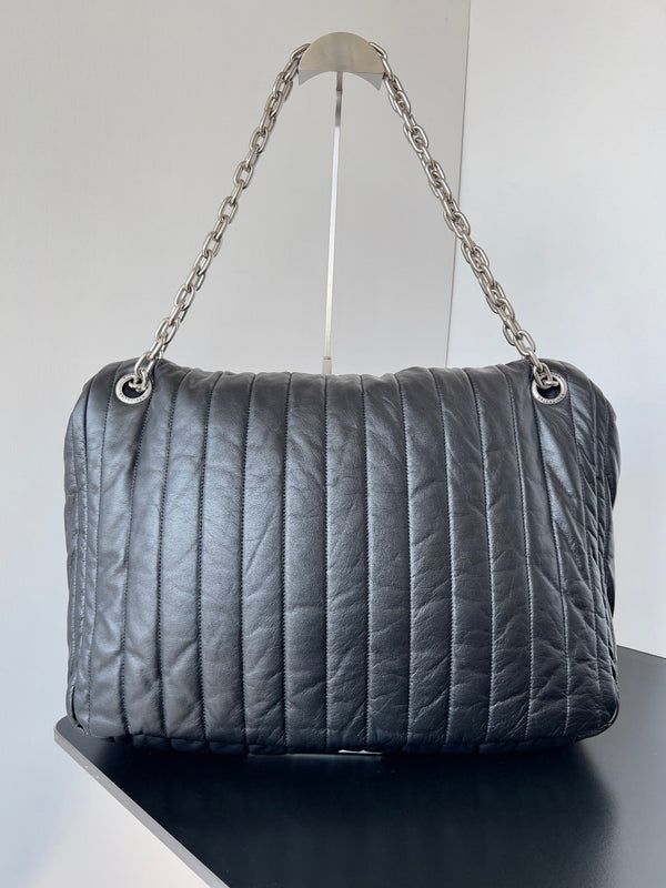 MONACO BAG 43 IN BLACK QUILTED THIN CALFSKIN SILVER HARDWARE