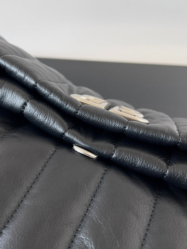 MONACO BAG 32 IN BLACK QUILTED THIN CALFSKIN SILVER HARDWARE