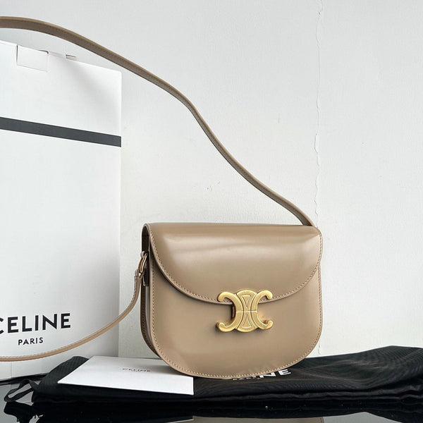 BORSA A MANO TRIOMPHE IN PELLE DI VITELLO LUCIDA 18 CREMA GRIGIO