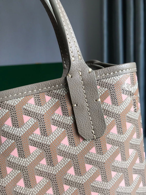 BORSA POITIERS CLAIRE-VOIE 24 IN TELA GOYARDINE GRIGIA MIX ROSA E PELLE DI VITELLO