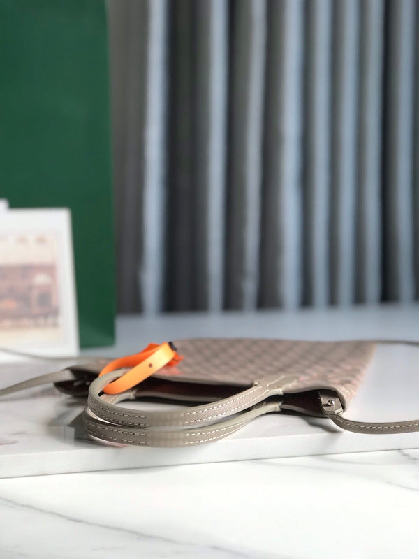 BORSA POITIERS CLAIRE-VOIE 24 IN TELA GOYARDINE GRIGIA MIX ROSA E PELLE DI VITELLO