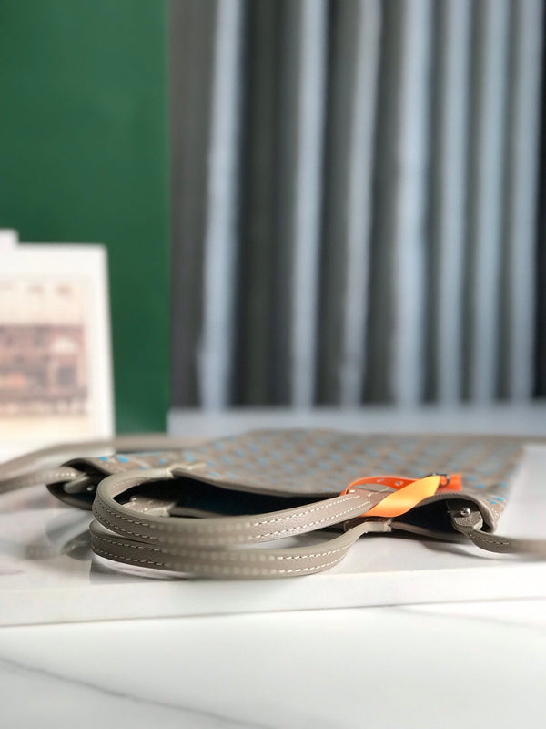 BORSA POITIERS CLAIRE-VOIE 24 IN TELA GOYARDINE GRIGIO MIX BLU E PELLE DI VITELLO