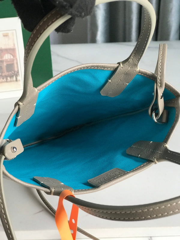 BORSA POITIERS CLAIRE-VOIE 24 IN TELA GOYARDINE GRIGIO MIX BLU E PELLE DI VITELLO